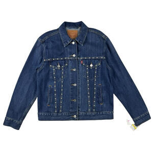 Levi's Studded Ex-Boyfriend Denim Jean Jacket Dark Wash Blue Size M